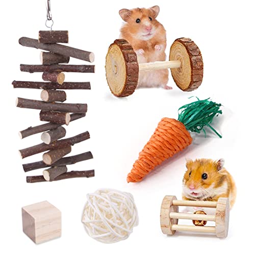 xixi-home Hamster-Spielzeug, 6 Stück, Hamster-Kauspielzeug für Zwerg, syrische Hamster, Langeweile, Brecher, natürliches Holz, Kleintier-Spielzeug, Zubehör-Set, Haustier-Zahnzubehör von xixi-home