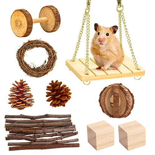 xixi-home Hamster-Spielzeug, 9 Stück, Hamster-Kauspielzeug für Zwerg, syrische Hamster, Langeweile, Brecher, natürliches Holz, Kleintier-Spielzeug, Zubehör-Set für Haustiere, Zahnzubehör von xixi-home