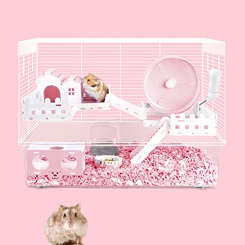 xixi-home Hamsterkäfig für Kleintiere, Rattenkäfig, Meerschweinchen-Lebensraum, Haustier-Spielhaus-Set mit allen Wohnaccessoires, Spielzeug, 2 Etagen, transparent, leicht zu reinigen (Rosa) von xixi-home