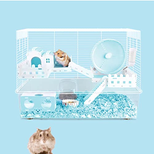 xixi-home Hamsterkäfig für Kleintiere, Rattenkäfig, Meerschweinchen-Lebensraum, Haustier-Spielhaus-Set mit allen Wohnaccessoires, Spielzeug, 2 Etagen, transparent, leicht zu reinigen (blau) von xixi-home