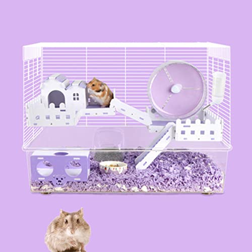 xixi-home Hamsterkäfig für Kleintiere, Rattenkäfig, Meerschweinchen-Lebensraum, Haustier-Spielhaus-Set mit allen Wohnaccessoires, Spielzeug, 2 Etagen, transparent, leicht zu reinigen (lila) von xixi-home