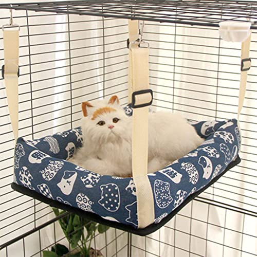 xixi-home Katzen-Hängematte, Haustierkäfig, hängende Hängematte, Katzen-Sommer-Kühlbetten mit verstellbaren Riemen und Metallhaken, für Katzen/Kätzchen/Kleintiere (blau) von xixi-home