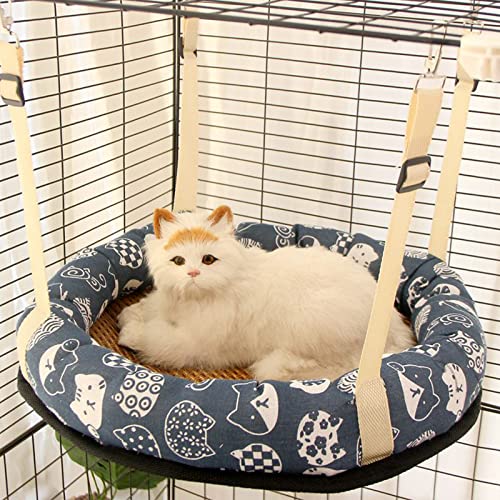 xixi-home Katzen-Hängematte, Haustierkäfig, hängende Hängematte, Katzen-Sommer-Kühlbetten mit verstellbaren Riemen und Metallhaken, für Katzen/Kätzchen/Kleintiere (rund, blau) von xixi-home
