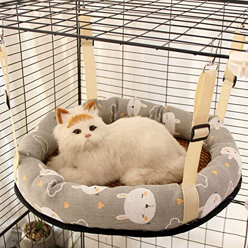 xixi-home Katzen-Hängematte, Haustierkäfig, hängende Hängematte, Katzen-Sommer-Kühlbetten mit verstellbaren Riemen und Metallhaken, für Katzen/Kätzchen/Kleintiere (rund, grau) von xixi-home