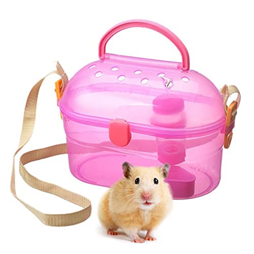 xixi-home Tragbarer Hamsterkäfig für syrische Hamster, Haustier, Reisen, Outdoor-Tragetasche mit Wasserflasche, Futterspender, Kleintier-Lebensraum für Rennmäuse, Zwerg, russischer Zwerghamster (Rosa) von xixi-home