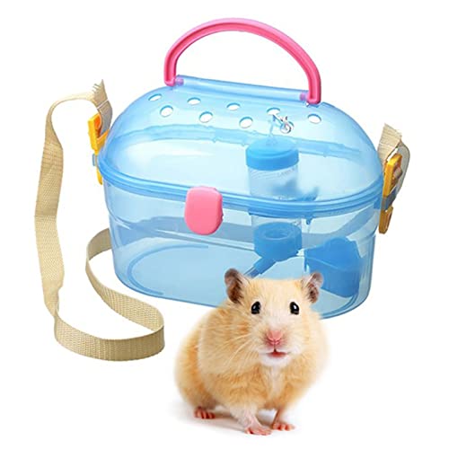 xixi-home Tragbarer Hamsterkäfig für syrische Hamster, Haustier, Reisen, Outdoor-Tragetasche mit Wasserflasche, Futterspender, Kleintier-Lebensraum für Rennmäuse, Zwerg, russischer Zwerghamster (blau) von xixi-home