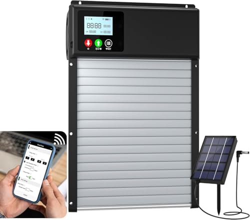 Verbesserte 3in1 Automatische Hühnerklappe Solar, WLAN-Fernbedienung, automatischer Hühnerklappe Hühnertür mit LCD-Display & Timer & Lichtsensor, elektrische Auto-Hühnertür, Aluminium Anti-Pinch Verbesserte 3in1 Automatische Hühnerklappe Solar, WLAN-Fernbedienung, automatischer Hühnerklappe Hühnertür mit LCD-Display & Timer & Lichtsensor, elektrische Auto-Hühnertür, Aluminium Anti-Pinch von xlighten