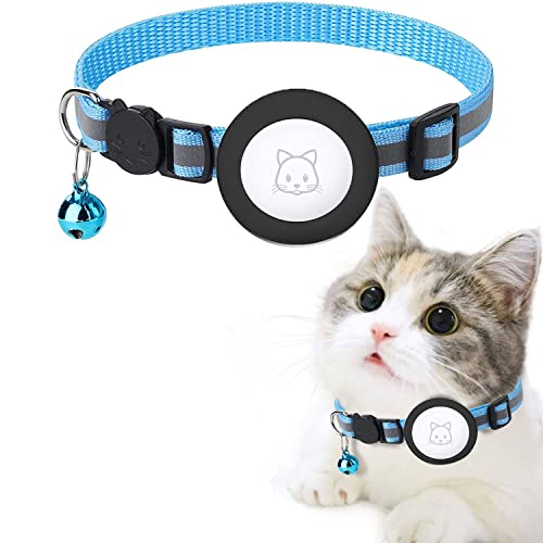Blau Airtag Katzenhalsband,mit AirTag-Halter aus Silikon,Verstellbares Reflektierendes Halsband für die Nacht kompatibel mit Apple Airtag für Katze von xnyker