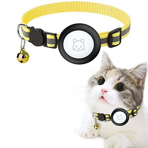 Gelb Airtag Katzenhalsband,mit AirTag-Halter aus Silikon,Verstellbares Reflektierendes Halsband für die Nacht kompatibel mit Apple Airtag für Katze von xnyker