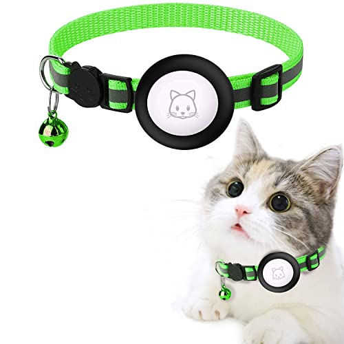 Grün Airtag Katzenhalsband,mit AirTag-Halter aus Silikon,Verstellbares Reflektierendes Halsband für die Nacht kompatibel mit Apple Airtag für Katze von xnyker