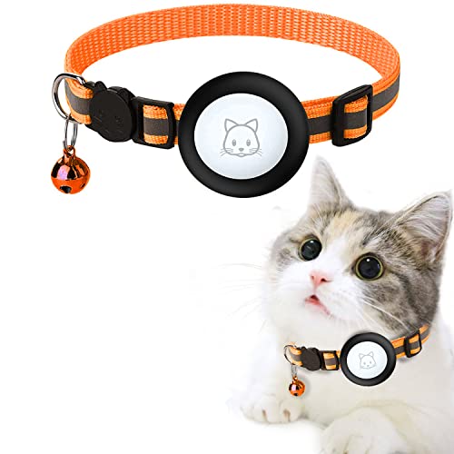 Orange Airtag Katzenhalsband,mit AirTag-Halter aus Silikon,Verstellbares Reflektierendes Halsband für die Nacht kompatibel mit Apple Airtag für Katze von xnyker