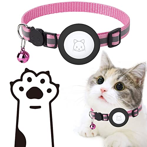 Rosa Airtag Katzenhalsband,mit AirTag-Halter aus Silikon,Verstellbares Reflektierendes Halsband für die Nacht kompatibel mit Apple Airtag für Katze von xnyker