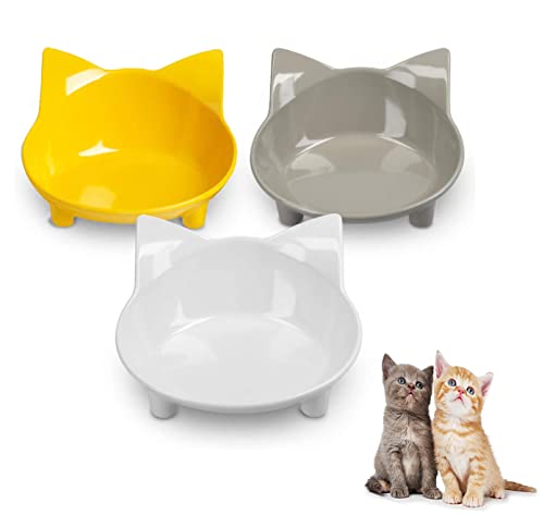 Katzennäpfe, Anti-Rutsch-Mehrzweck-Futternapf, Katzenfutternapf mit rutschfestem Gummi zur Linderung von Ermüdung der Schnurrhaare, 3er-Set - Grau, Weiß und Gelb von xocome
