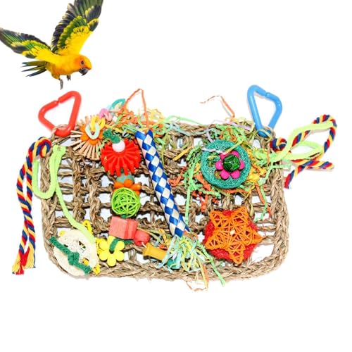 xowwyue Vogelfutter-Wandspielzeug | Gras gewebte Klettermatte Sittich Spielzeug – Papageien-Zerkleinern Futterspielzeug für Lovebird Wellensittiche Conures, Vogelkäfig-Zubehör xowwyue Vogelfutter-Wandspielzeug | Gras gewebte Klettermatte Sittich Spielzeug – Papageien-Zerkleinern Futterspielzeug für Lovebird Wellensittiche Conures, Vogelkäfig-Zubehör von xowwyue