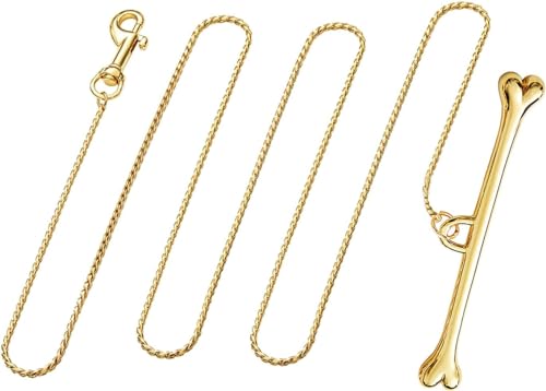 xuehaostore Hundeleine, Hundeleine aus Metall, Goldkette mit Knochengriff, Hundeleine, langlebig, geeignet für kleine und mittelgroße Hunde (100 cm, Gold) von xuehaostore