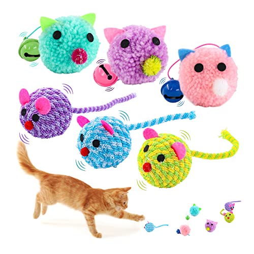 xuehaostore Katzenspielzeug mit Glocke, 6 bunte Bälle aus Wolle, Spielzeug für Katzen mit Rassel, interaktives Kauspielzeug für Katzen im Haus xuehaostore Katzenspielzeug mit Glocke, 6 bunte Bälle aus Wolle, Spielzeug für Katzen mit Rassel, interaktives Kauspielzeug für Katzen im Haus von xuehaostore