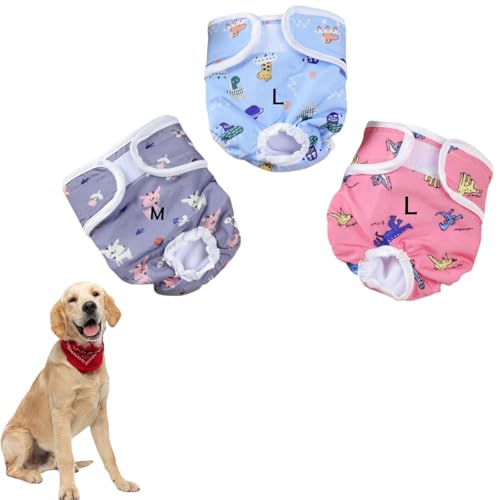 Wiederverwendbare Hunde Windeln Weiblich, Läufigkeitshose für Hündinnen L (3 Stück), Mehrschichtige Mesh-Fleece Hygieneunterlage, 3 Farben, Wasserdicht von xutong
