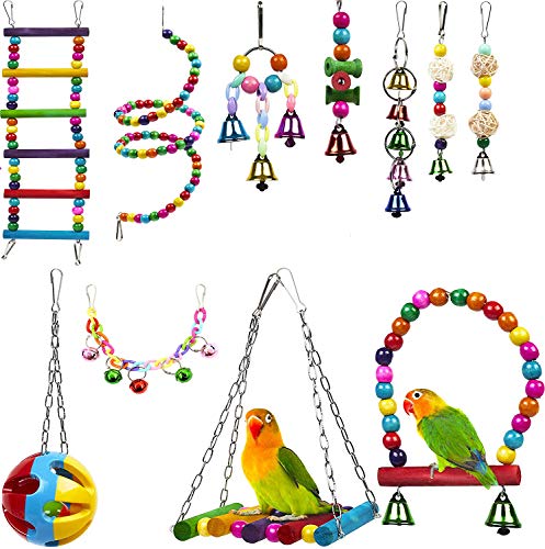 xutong 11-teiliges Spielzeug für Papageien, Spielzeug für Vögel, Spielzeug, Anhänger für Haustiere mit Glocken, Schaukeln, Kauspielzeug für kleine und mittelgroße Geflügelpapageien von xutong