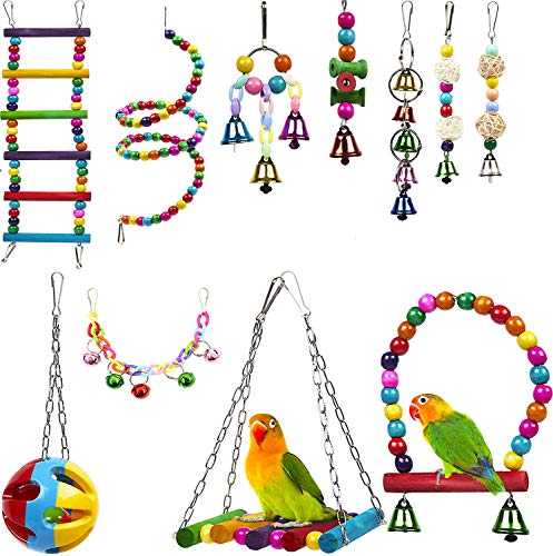 xutong 11-teiliges Spielzeug für Papageien, Spielzeug für Vögel, Spielzeug, Anhänger für Haustiere mit Glocken, Schaukeln, Kauspielzeug für kleine und mittelgroße Geflügelpapageien von xutong