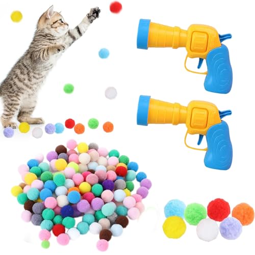 50 Pelotas Para Gatos 2 Lanzador de Juguetes Para Gatos Con, Juguetes Gatos Interactivos Bola Plüschfigur Juguete Para Gatos, Spielen von Katzen im Innenbereich, interaktiv, Pompon Ball, Spielzeug, 3 von xutong