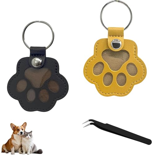 xutong 2 Stück Pfotenform Schlüsselanhänger aus,Personalisierte Aufbewahrungsbox für Tierhaare für Hunde, Tierhaar Anhänger,Schwarz und Gelb,Mit Pinzen von xutong