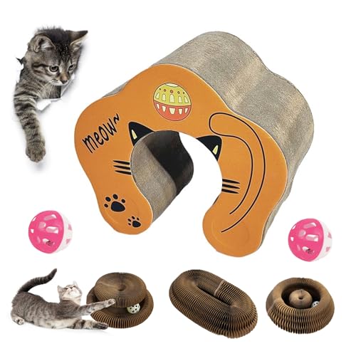 Cardboard Cat Toy, Kratzbrett Katze Toys, Magic Organ Cat Scratching Board, Interaktives Katzenspielzeug, Abriebfest Kratzbretter Katze, Blume Form Magic Maze Kratzpappe(2 Glockenball mit Minze) von xyuayamz