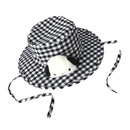 Fischerhut mit Cartoon-Hunde/Panda, für Outdoor-Aktivitäten, Frühling, Herbst, Plüschpuppen, kariert, Fischerhut für den täglichen Gebrauch von yabaikekeji