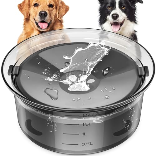 Wassernapf für Hunde, 2 l, kein Verschütten, langsamer Wasserspender, großer Wasserspender für Haustiere, für Fahrzeug/Outdoor/Indoor (grau) von yalanle