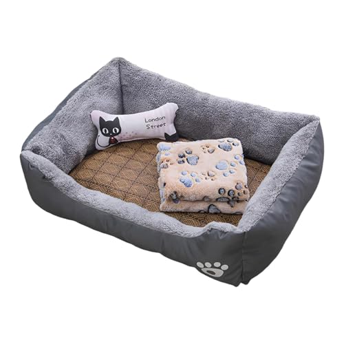 yanzisura Beruhigendes Hundebett,Hundebett | Katzen- und Hundeschlafsofa, Haustierhaus, Nesthöhle - Rechteckiges weiches Sofabett für Katzen und Hunde mit Kühlmatte, Decke und Spielzeugknochen für yanzisura Beruhigendes Hundebett,Hundebett | Katzen- und Hundeschlafsofa, Haustierhaus, Nesthöhle - Rechteckiges weiches Sofabett für Katzen und Hunde mit Kühlmatte, Decke und Spielzeugknochen für von yanzisura