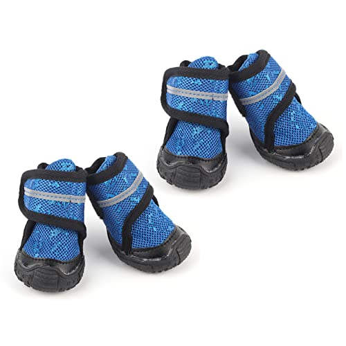 4PCS Hundestiefel, Haustierschuhe, rutschfeste, atmungsaktive Hundeschuhe mit reflektierenden Riemen, robuste, rutschfeste Sohle, für kleine, mittelgroße und große Hunde(55-blau) von yaogohua