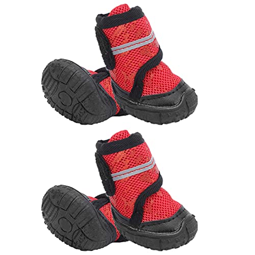 Hundeschuhe mit reflektierender, robuster, Rutschfester Sohle, Haustierschuhe, verstellbare, rutschfeste Outdoor-Hundestiefel für kleine, mittelgroße und große Hunde, 4 Stück(45-rot) von yaogohua