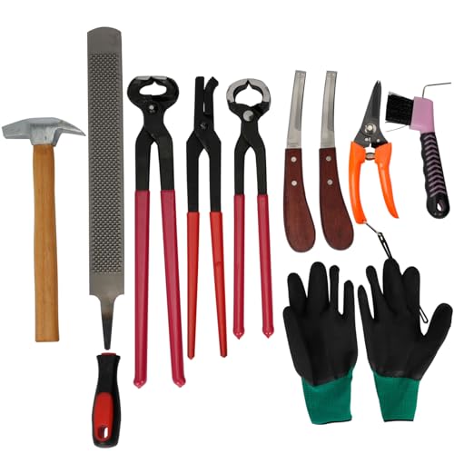 ybaymy 10-TLG Pferd Hufschmied Huftrimm Werkzeug Kit Professionelle Hufschneidezange Hufmesser Hufraspelt Hufzange für Pferde Multifunktions Hufschmied Hufeisenwerkzeug von ybaymy