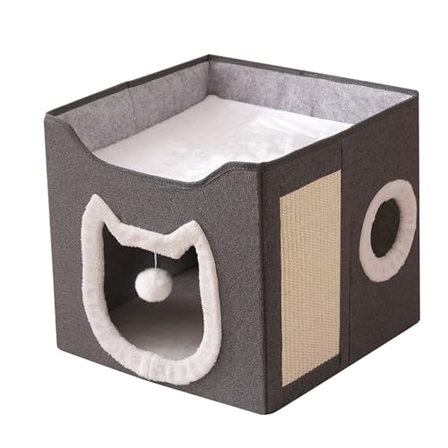 Katzenhaus Möbel – Faltbarer Haustierunterschlupf, 2-Schicht Höhle | Großes Indoor-Outdoor-Bett Mit Kratzpad, Hängendem Ball, Verstecktem Zwinger Für Katzen von ycezw