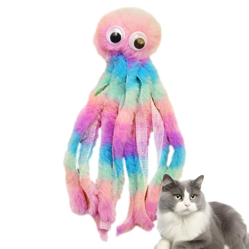 Katzenkauspielzeug für Kätzchen, Plüschkissen, Cartoon-Oktopus-Beißspielzeug, weiches und sicheres Haustierspielzeug für interaktives Spielen und Kauen, ideal zur Linderung von Zahnen, Langeweile und von ycezw