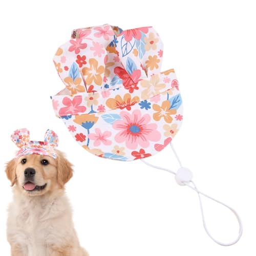 ycezw Bunter Hunde-Sonnenhut – bunter Haustierhut, verstellbare Sonnenschutzkappe für Hunde, atmungsaktiv, kühlende Motorhaube mit Ohrloch, Sonnenschutz, Haustier-Hut für Reisen, Spaziergänge von ycezw