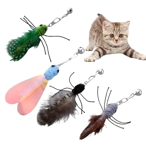 ycezw Ersatz-Katzenstab – Interaktives Ersatzspielzeug, 4-teiliges Set, austauschbare Federn, Federbälle und Teaser, Stimulation und Bewegung für aktive Katzen und Spieler von ycezw