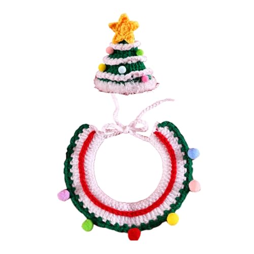 ycezw Gestricktes Haustierhalsband und Mütze, gestricktes Katzenhalsband, Mütze, Dekoration, handgewebt, für kleine Hunde, Kaninchen, Schnauzer, Bichon Frisé, erwachsene Katzen von ycezw