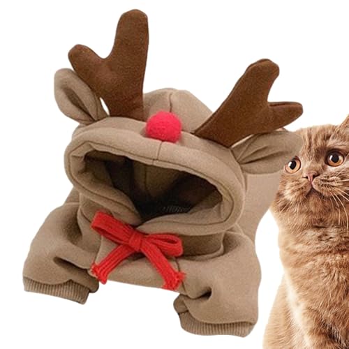 ycezw Rentier-Hunde-Outfit – lustiges Haustier-Elch-Cosplay-Kleid – Winter-Overall für Urlaubsparty, warmer Hoodie für kleine Hunde und Katzen von ycezw