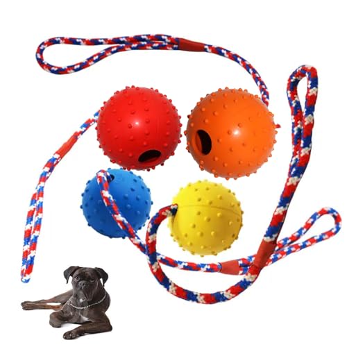 yeemeen Wurfball Hund, 4Pcs Hundeball mit Schnur, Wurfball mit Seil, Hundeball auf Einem Seil Ø 5cm für Hunde zum Spielen, Trainieren und Kauen von yeemeen