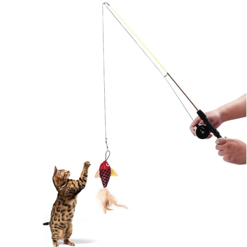 Ausziehbarer Katzenspielstab, Indoor-Katzenspielspielzeug mit strapazierfähigem Kunststoff und künstlichen Federn, interaktives Angelruten-Design von yeeplant