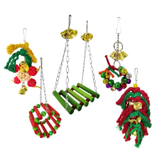 Dekoratives Papageienspielzeug-Set, 5-teilig, Holz, Vogelkäfig-Schaukelspielzeug für Weihnachten von yeeplant
