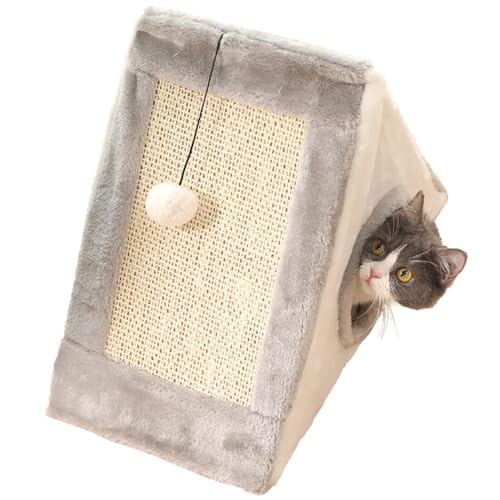 Dreieckiges zusammenklappbares Katzenhöhlenbett – kratzfest & mit Kätzchen-Kratzspielzeug von yeeplant