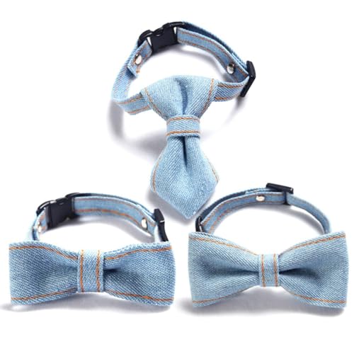 Entzückendes 3-teiliges Denim-Haustierhalsband-Set: verstellbare, dekorative Hundehalsbänder für Hunde und Katzen, mit Fliege für Party und Training Entzückendes 3-teiliges Denim-Haustierhalsband-Set: verstellbare, dekorative Hundehalsbänder für Hunde und Katzen, mit Fliege für Party und Training von yeeplant