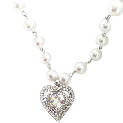 Halskettenhalsband, dekorativ, niedliches Herz, verstellbar, Strass, Kunstperle: Haustierhalsband, Outdoor, Party, Welpen, Katze Halskettenhalsband, dekorativ, niedliches Herz, verstellbar, Strass, Kunstperle: Haustierhalsband, Outdoor, Party, Welpen, Katze von yeeplant