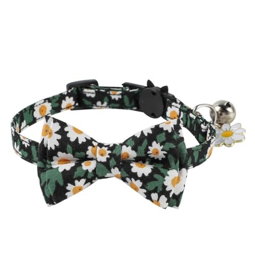 Handgefertigtes Katzenhalsband mit Glöckchen, verstellbarer und abnehmbarer Blumendruck, weicher Baumwollstoff von yeeplant