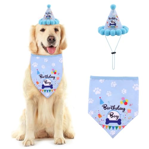 Haustier-Halstuch, weich, dreieckig, dekorativer Schal, niedliches Hundemuster, mit Geburtstagshut für Party-Hunde von yeeplant