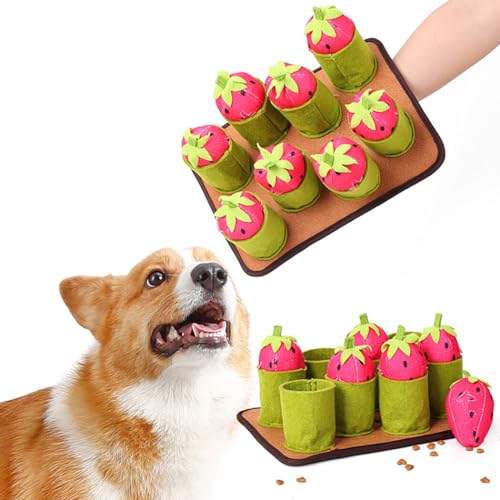 Interaktives Futterspiel für Hunde: Große Erdbeerförmige Schnüffelmatte mit Quietschspielzeug von yeeplant