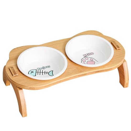 Keramik Futternapf mit Ständer für Katzen und Hunde - Niedliches Cartoon-Design, breit, tragbar für Mahlzeiten und Wasser von yeeplant