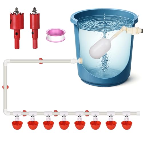 Komplettes Geflügelbewässerungsset, automatisches PVC-Bewässerungssystem mit 8 Trinkbechern, Schwimmerventil, T-Anschlüssen, Rohrzuführung, einfache Selbstmontage Komplettes Geflügelbewässerungsset, automatisches PVC-Bewässerungssystem mit 8 Trinkbechern, Schwimmerventil, T-Anschlüssen, Rohrzuführung, einfache Selbstmontage von yeeplant