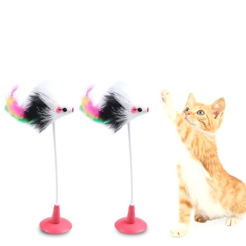 Lustiges Katzenspielzeug mit Saugnapf, interaktiv, mit niedlichem Federstab, 2 Stück, Jagd, weiches Haustierspiel von yeeplant